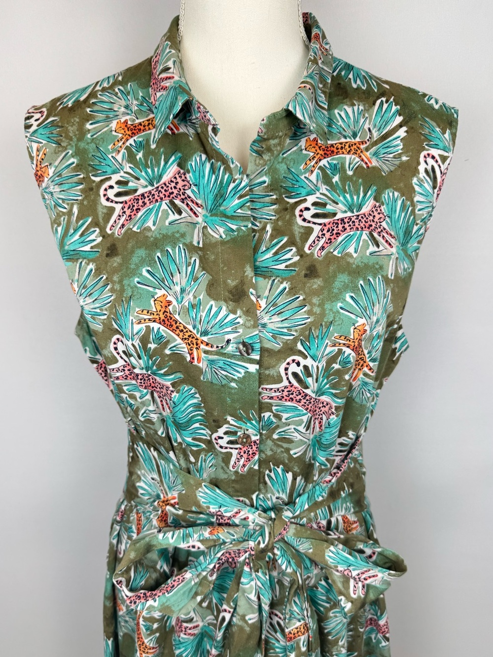Nic+Zoe Pouncing Panthers Shirtdress Sleeveless Cotton Blend Size XL Safari - Picture 3 of 8